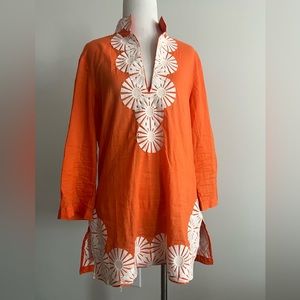 Tory Burch orange Tunic embroidered top shirt in a 12- Large